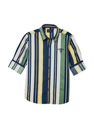 RUFF Striped Cotton Shirt | Collared Neck | Full Sleeves | Regular Fit | Casual Wear Green