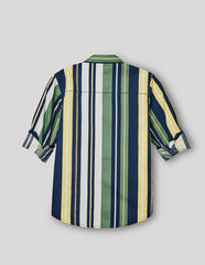 RUFF Striped Cotton Shirt | Collared Neck | Full Sleeves | Regular Fit | Casual Wear Green