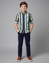 RUFF Striped Cotton Shirt | Collared Neck | Full Sleeves | Regular Fit | Casual Wear Green