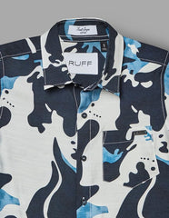 RUFF Printed Cotton Shirt | Collared Neck | Half Sleeves | Regular Fit | Casual Wear Navy