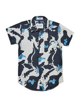 RUFF Printed Cotton Shirt | Collared Neck | Half Sleeves | Regular Fit | Casual Wear Navy