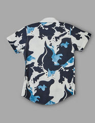 RUFF Printed Cotton Shirt | Collared Neck | Half Sleeves | Regular Fit | Casual Wear Navy