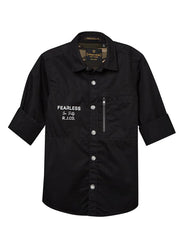 RUFF Solid Cotton Shirt | Collared Neck | Full Sleeves | Regular Fit | Casual Wear Black