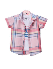 RUFF Casual Pink Checks Shirt with Sleeveless T-Shirt | Half Sleeves | Casual Wear