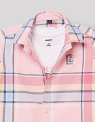 RUFF Casual Pink Checks Shirt with Sleeveless T-Shirt | Half Sleeves | Casual Wear