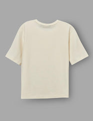 RUFF Off White Cotton Ribbed Textured Round Neck Down Shoulder T-Shirt | Half Sleeves | Casual Wear