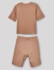 RUFF Fawn Cotton Ribbed Textured Round Neck Down Shoulder T-Shirt | Half Sleeves | Casual Wear