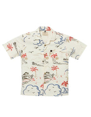 RUFF Printed Cotton Shirt | Collared Neck | Half Sleeves | Regular Fit | Casual Wear Off White