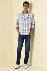 Men Blue Custom Fit Check Full Sleeves Casual Shirt