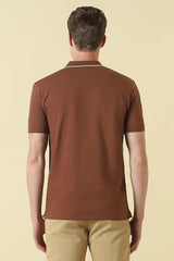 Men Brown Textured Polo Neck T-Shirt