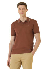 Men Brown Textured Polo Neck T-Shirt