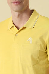 Men Yellow Textured Polo Neck T-Shirt