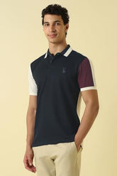 Men Navy Patterned Polo Neck T-Shirt