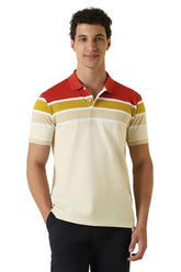 Men Multicolor Stripe Polo Neck T-Shirt