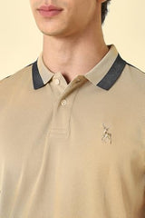 Men Beige Patterned Polo Neck T-Shirt