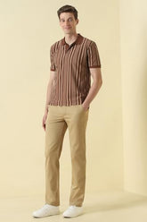 Men Brown Stripe Polo Neck T-Shirt
