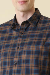 Men Navy Check Full Sleeves Formal Shirt