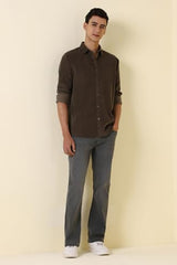 Men Brown Nuvo Fit Solid Full Sleeves Casual Shirt