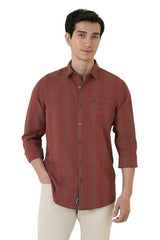 Men Rust Custom Fit Check Full Sleeves Casual Shirt