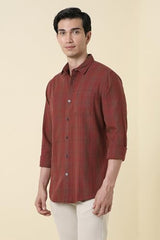 Men Rust Custom Fit Check Full Sleeves Casual Shirt