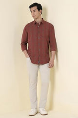 Men Rust Custom Fit Check Full Sleeves Casual Shirt