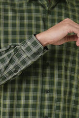 Men Green Slim Fit Check Full Sleeves Casual Shirt