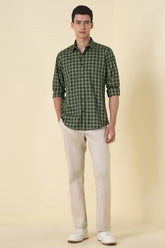 Men Green Slim Fit Check Full Sleeves Casual Shirt