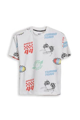 Boys White Graphic Print Crew Neck T-Shirt