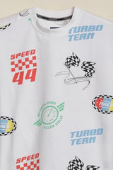 Boys White Graphic Print Crew Neck T-Shirt