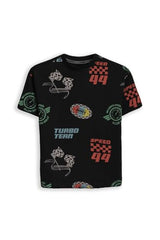 Boys Black Graphic Print Crew Neck T-Shirt
