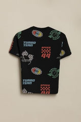 Boys Black Graphic Print Crew Neck T-Shirt
