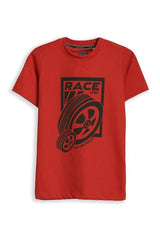 Boys Red Graphic Print Crew Neck T-Shirt