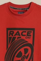 Boys Red Graphic Print Crew Neck T-Shirt