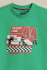 Boys Green Graphic Print Crew Neck T-Shirt