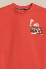 Boys Red Graphic Print Crew Neck T-Shirt