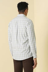 Men Green Custom Fit Check Full Sleeves Casual Shirt