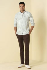 Men Green Custom Fit Check Full Sleeves Casual Shirt
