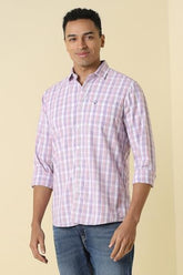 Men Lilac Custom Fit Check Full Sleeves Casual Shirt