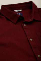 Boys Maroon Solid Casual Shirt