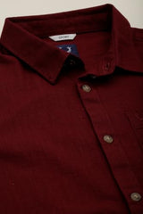 Boys Maroon Solid Casual Shirt