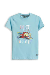 Boys Light Blue Graphic Print Crew Neck T-Shirt