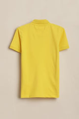 Boys Yellow Graphic Print Polo Neck T-Shirt