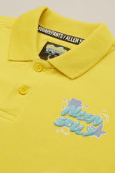 Boys Yellow Graphic Print Polo Neck T-Shirt