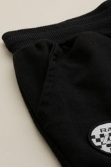 Boys Black Embroidered Track Pants