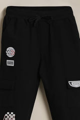 Boys Black Embroidered Track Pants