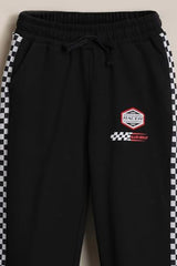 Boys Black Graphic Print Track Pants
