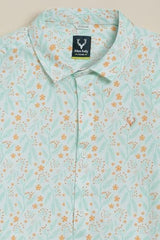 Boys Light Green Print Casual Shirt