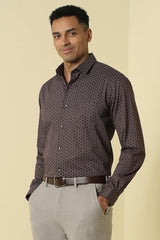 Men Brown Print Full Sleeves Formal Shirt