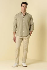 Men Beige Classic Fit Solid Full Sleeves Casual Shirt