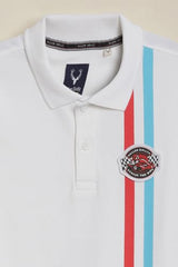 Boys White Stripe Polo Neck T-Shirt